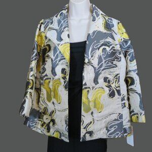 NWT 3 Sisters Cream/Grey/Yellow Brocade Blazer Unlined Size Medium